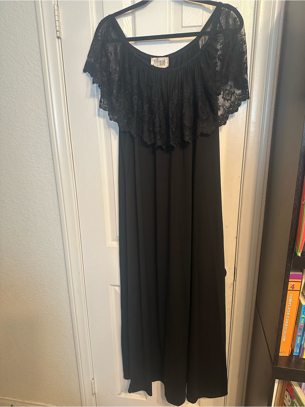 Black Lace-Trim Maxi Nightgown
